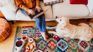 working at home with dog