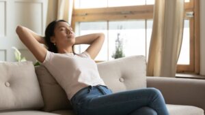 Women relaxing on couch