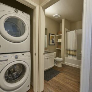 Stackable washer and dryer in every apartment.
