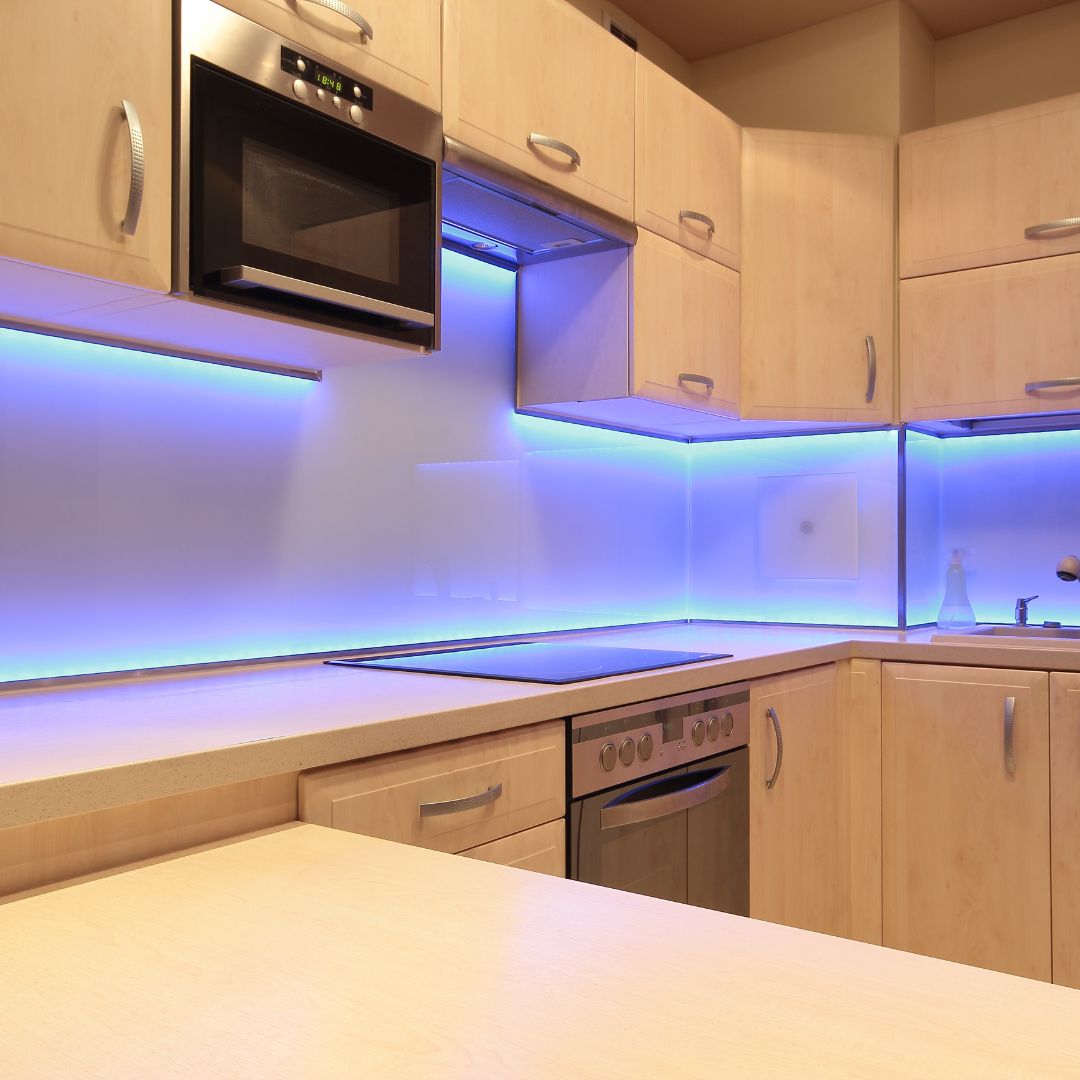 kitchen with LED lighting under the cabinets