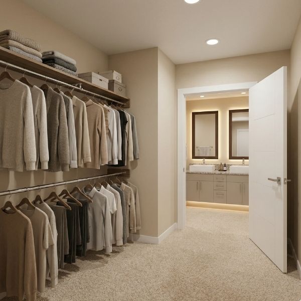 Spacious master bedroom in a 2-bedroom apartment with walk-in closet.