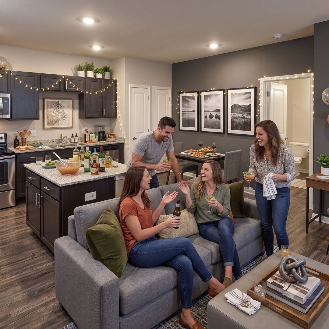 Image of a group of friends in the apartment